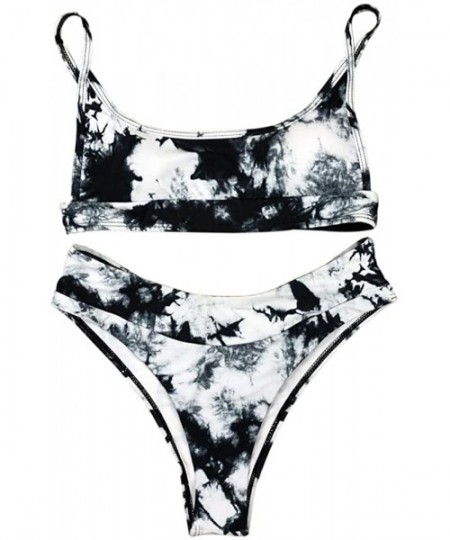 Sets Women's Bikini Tie-dye Cinched String Triangle Bikini Sexy Underwear Girls Swimsuit 2 Piece Bikini Sets - Black - C4199O...