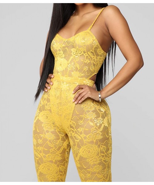 Racing Women See Through Sheer Mesh Bandage Two Piece Bikini Cover Up Hoodie Crop Tops and Legging Pants - Yellow Lace - CF18...