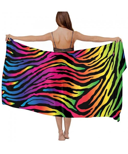 Cover-Ups Women Girl Fashion Chiffon Scarf Bikini Cover Up Summer Beach Sarong Wrap - Rainbow Zebra Print Printing - CL19C409S8L