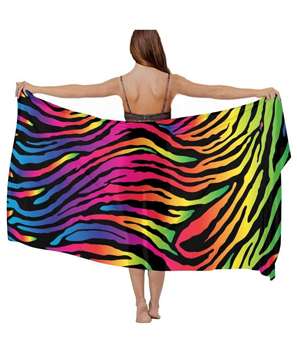 Cover-Ups Women Girl Fashion Chiffon Scarf Bikini Cover Up Summer Beach Sarong Wrap - Rainbow Zebra Print Printing - CL19C409S8L