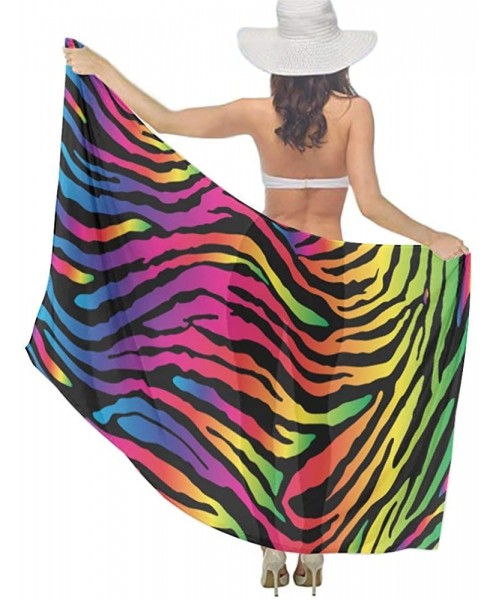 Cover-Ups Women Girl Fashion Chiffon Scarf Bikini Cover Up Summer Beach Sarong Wrap - Rainbow Zebra Print Printing - CL19C409S8L