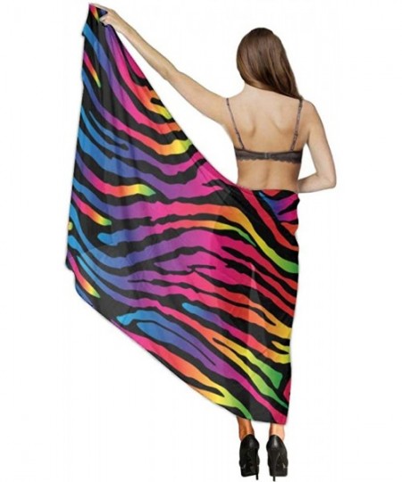 Cover-Ups Women Girl Fashion Chiffon Scarf Bikini Cover Up Summer Beach Sarong Wrap - Rainbow Zebra Print Printing - CL19C409S8L