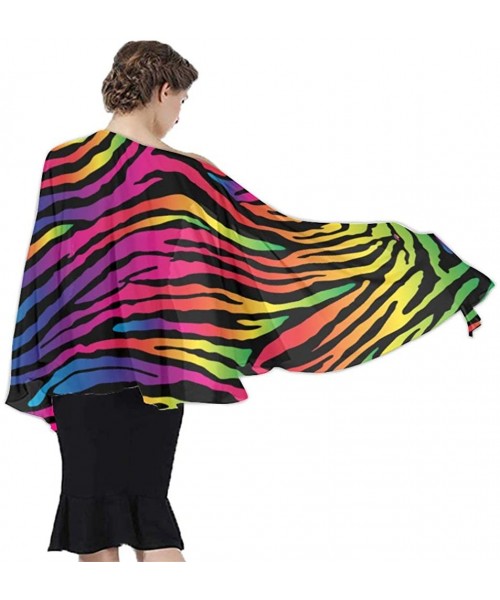 Cover-Ups Women Girl Fashion Chiffon Scarf Bikini Cover Up Summer Beach Sarong Wrap - Rainbow Zebra Print Printing - CL19C409S8L