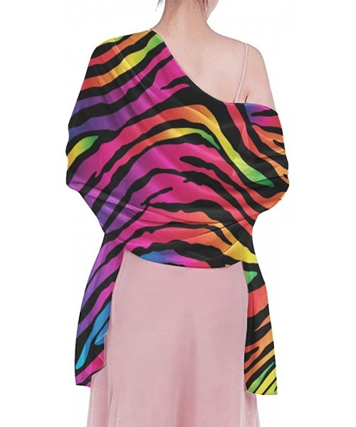 Cover-Ups Women Girl Fashion Chiffon Scarf Bikini Cover Up Summer Beach Sarong Wrap - Rainbow Zebra Print Printing - CL19C409S8L