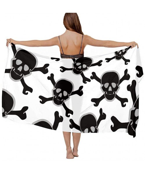 Cover-Ups Women Luxury Chiffon Swimwear Cover Up- Oversize Beach Sarong Shawl Wrap - Pirate Skull Awesome - C719C4LKZ4Q