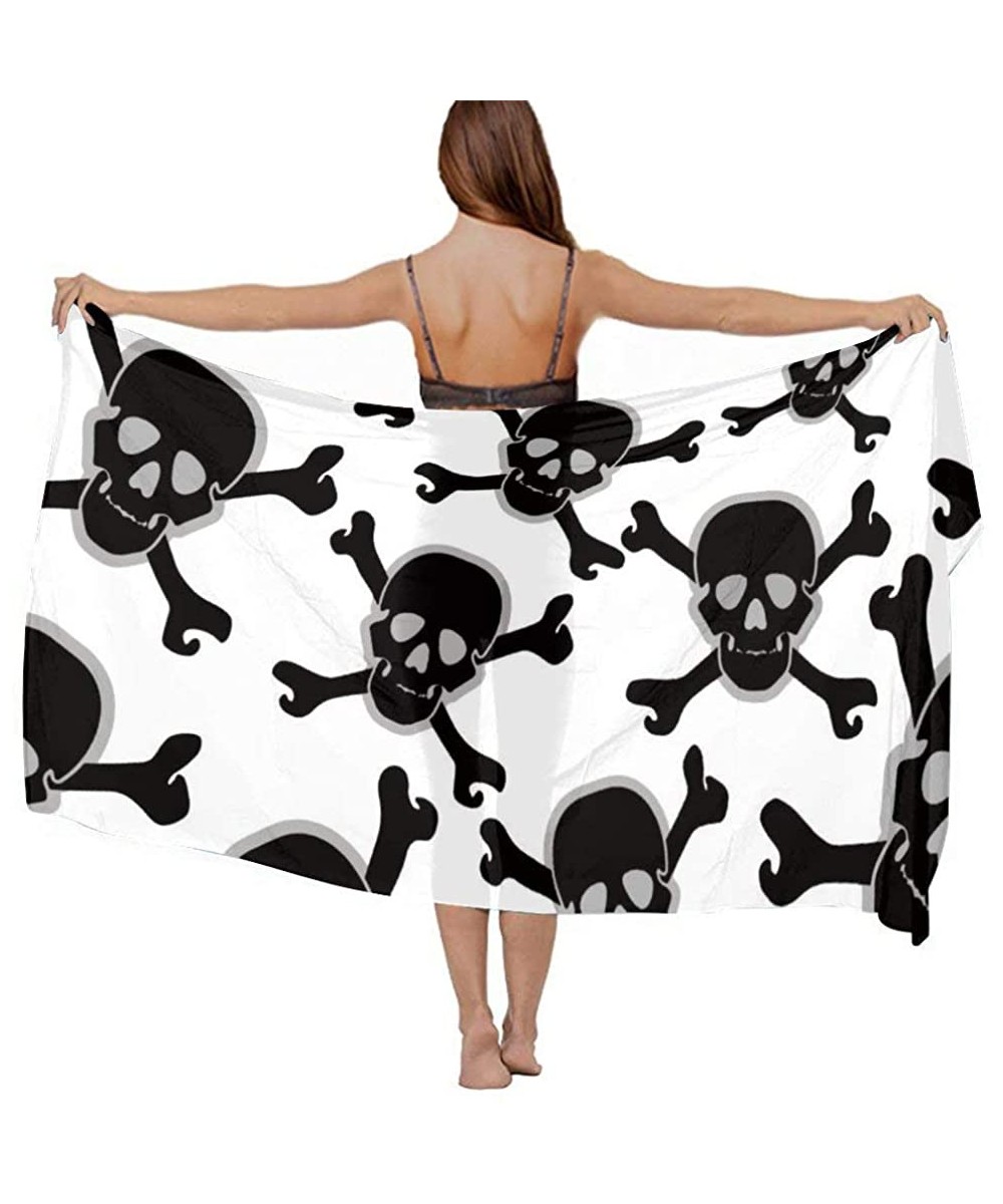 Cover-Ups Women Luxury Chiffon Swimwear Cover Up- Oversize Beach Sarong Shawl Wrap - Pirate Skull Awesome - C719C4LKZ4Q