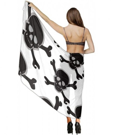 Cover-Ups Women Luxury Chiffon Swimwear Cover Up- Oversize Beach Sarong Shawl Wrap - Pirate Skull Awesome - C719C4LKZ4Q