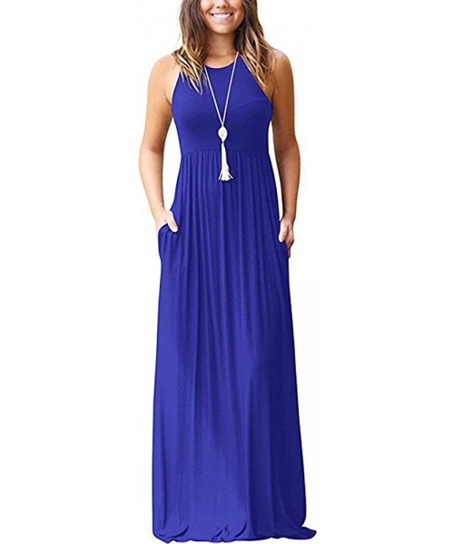 Cover-Ups Dresses for Women Casual Summer-Sleeveless Racerback Loose Formal Plain Maxi Dresses Casual Long Dresses with Pocke...