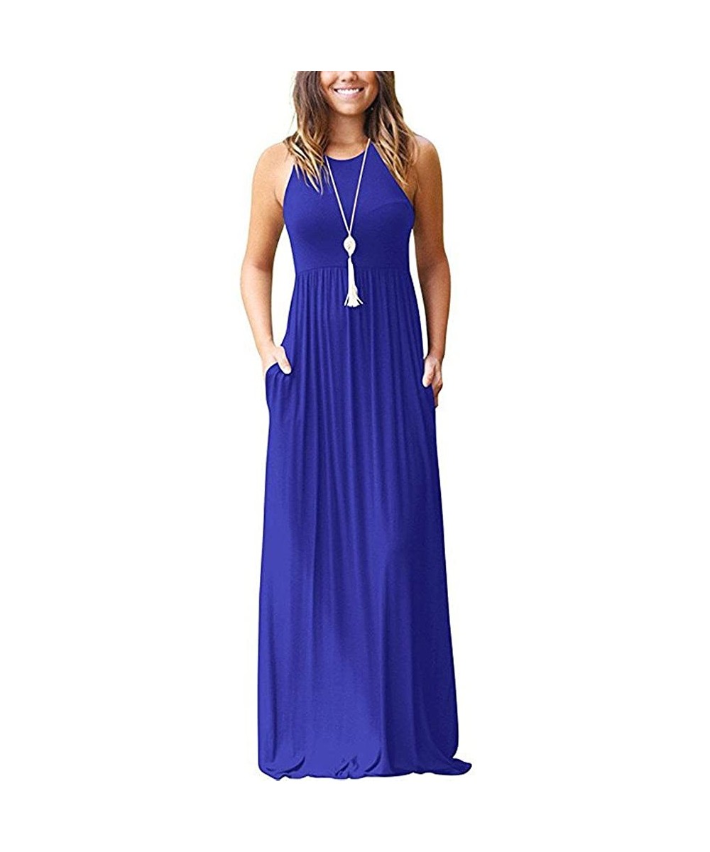 Cover-Ups Dresses for Women Casual Summer-Sleeveless Racerback Loose Formal Plain Maxi Dresses Casual Long Dresses with Pocke...