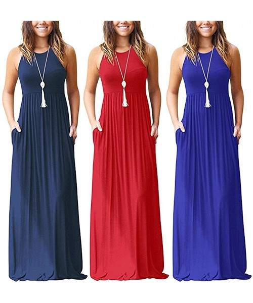 Cover-Ups Dresses for Women Casual Summer-Sleeveless Racerback Loose Formal Plain Maxi Dresses Casual Long Dresses with Pocke...