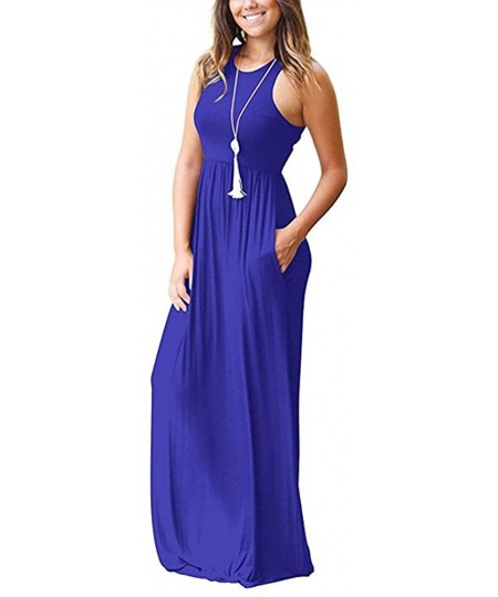 Cover-Ups Dresses for Women Casual Summer-Sleeveless Racerback Loose Formal Plain Maxi Dresses Casual Long Dresses with Pocke...