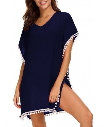 Cover-Ups Women's Bathing Suit Cover Ups Beach Bikini Swimsuit Swimwear Dress - Navy Blue - C518E3KX399