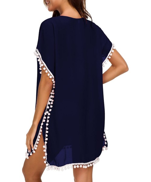 Cover-Ups Women's Bathing Suit Cover Ups Beach Bikini Swimsuit Swimwear Dress - Navy Blue - C518E3KX399