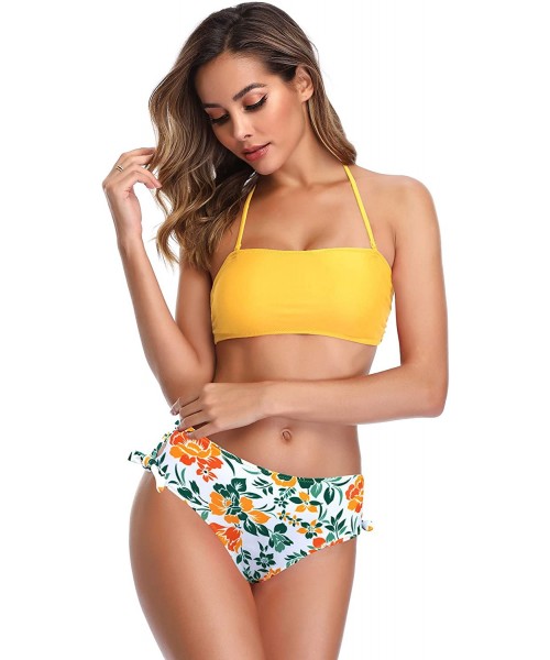 Sets Women's Bandeau Bikini High Waisted Tie Side Bottom Two Piece Swimsuits - Yellow - CY18SUNC4H5