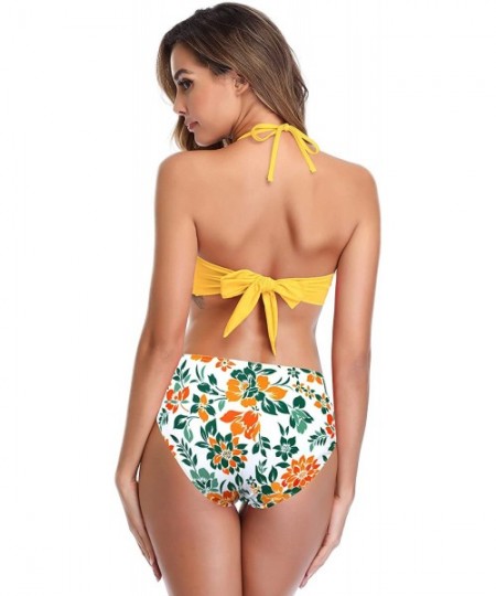 Sets Women's Bandeau Bikini High Waisted Tie Side Bottom Two Piece Swimsuits - Yellow - CY18SUNC4H5