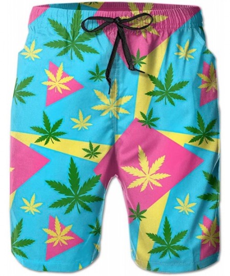 Board Shorts Men's Swim Trunks Marijuana Green Weed Leaf Pink Yellow Blue Hawaii Hawaiian Surfing Beach Board Shorts Swimwear...