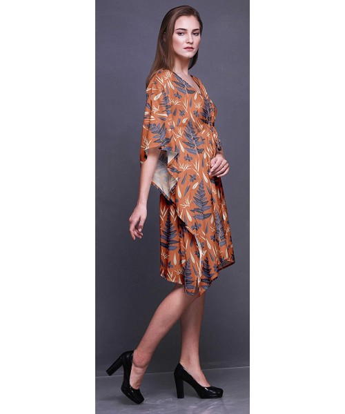 Cover-Ups Short Caftan Midi Dress Beach Swimwear Cover up Womens Kaftan - Medium Orange - CB18TUUU04L