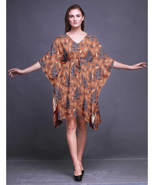 Cover-Ups Short Caftan Midi Dress Beach Swimwear Cover up Womens Kaftan - Medium Orange - CB18TUUU04L