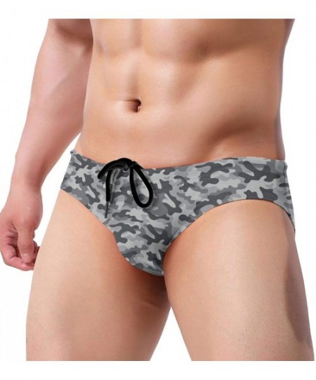 Briefs Camo Camouflage Men's Print Contour Pouch Greek Bikini Swimsuit - Black - C119E702DG9