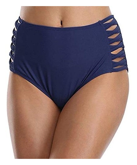 Tankinis Women Sexy High Waisted Swim Shorts Lace Strappy Sides Swim Bottom Swimwear Briefs - Strappy Blue - CZ19CQ6ZH9N