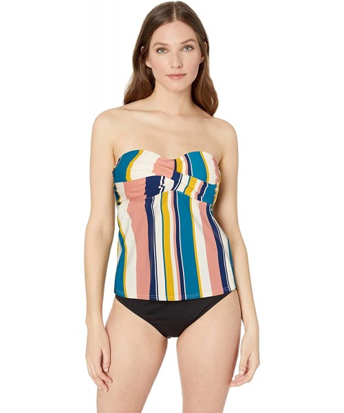 Tops Women's Twist Front Bandeau Tankini Top - Suntan Stripe - CU195LXIL7G