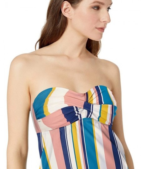 Tops Women's Twist Front Bandeau Tankini Top - Suntan Stripe - CU195LXIL7G