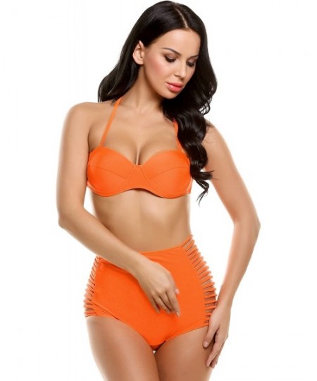 Sets Women Sexy High Waist Two Piece Floral Bikini Front Cross Swimsuit - 2_orange - CY18DAKWALK