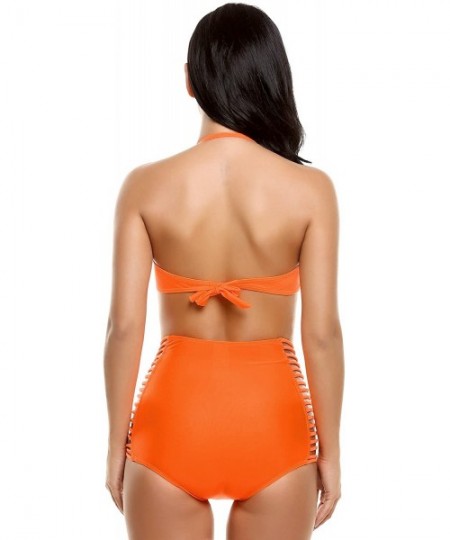 Sets Women Sexy High Waist Two Piece Floral Bikini Front Cross Swimsuit - 2_orange - CY18DAKWALK