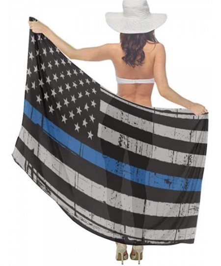 Cover-Ups Women Chiffon Scarf Sunscreen Shawl Wrap Swimsuit Cover Up Beach Sarongs - Police American Thin Blue Line Flag - C6...