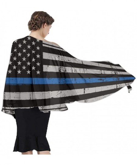 Cover-Ups Women Chiffon Scarf Sunscreen Shawl Wrap Swimsuit Cover Up Beach Sarongs - Police American Thin Blue Line Flag - C6...