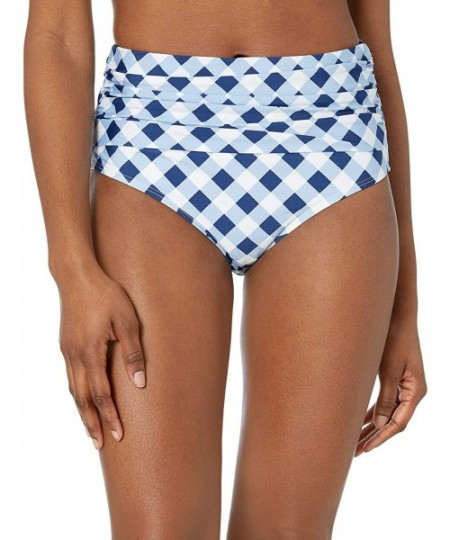 Bottoms Women's High Waist Swimsuit Bikini Bottom - Breaking Plaid Navy - C118HLQ0OWH