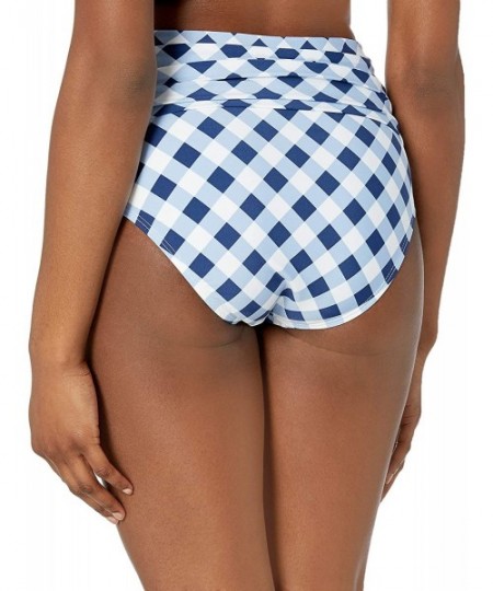 Bottoms Women's High Waist Swimsuit Bikini Bottom - Breaking Plaid Navy - C118HLQ0OWH