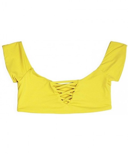 Tops Seamless Off Shoulder Caged Bikini Top - Yellow - CR18LNNS65A