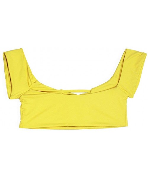 Tops Seamless Off Shoulder Caged Bikini Top - Yellow - CR18LNNS65A