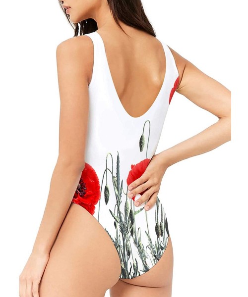 Racing 3D Printed Strap Swimwear for Woman Bright Red Poppy Tummy Control Swimwear Beach Swimsuits - CF18WRGC03E