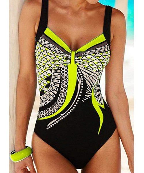 One-Pieces Womens Multicolored Stylish Print One Piece Swimsuit and a Sunscreen Scarf Shawl - Yellow - CD18N8CXC9S