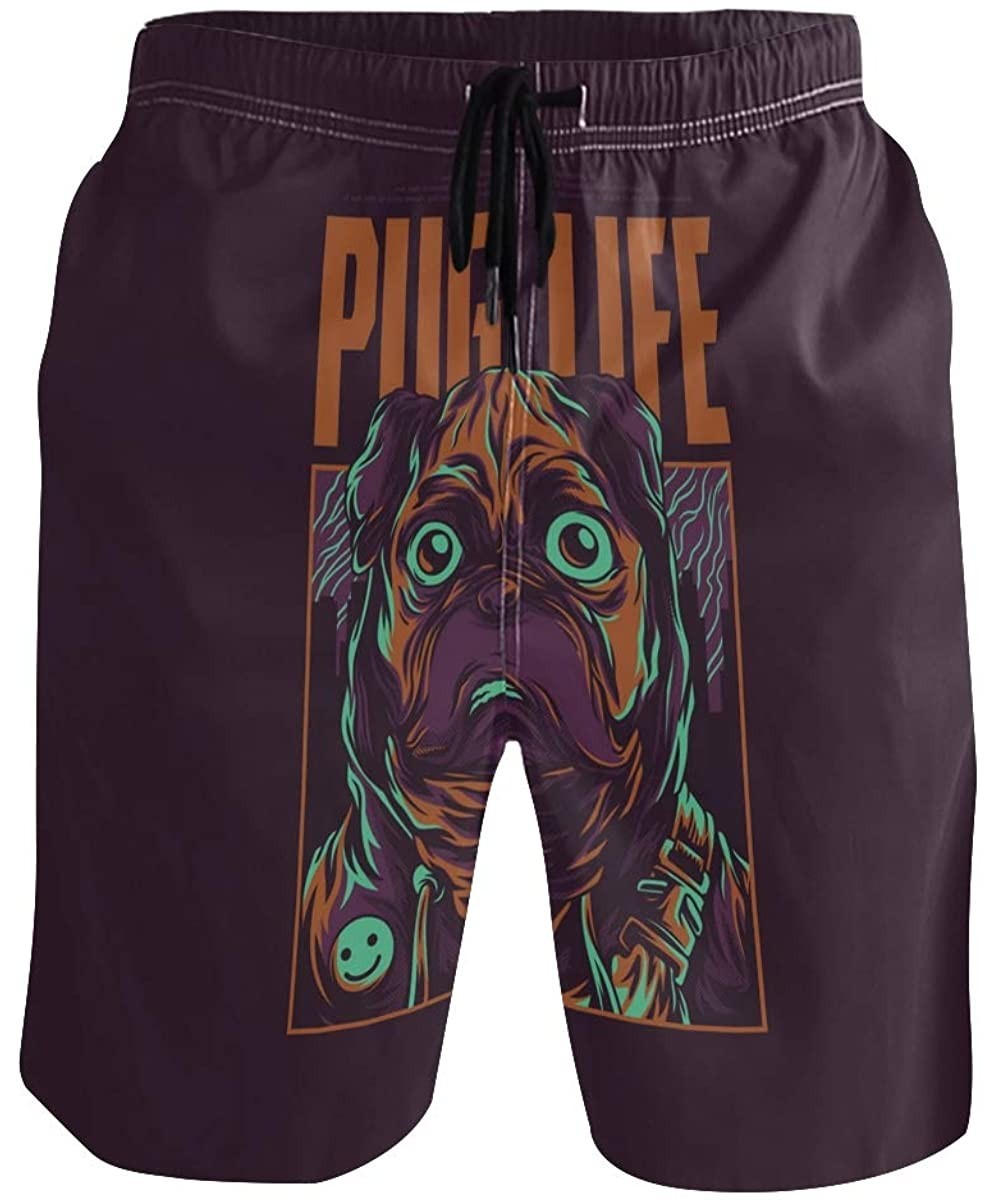 Board Shorts Men's Quick Dry Swim Trunks with Pockets Beach Board Shorts Bathing Suits - Pug Life Illustration - C1195W42E2N