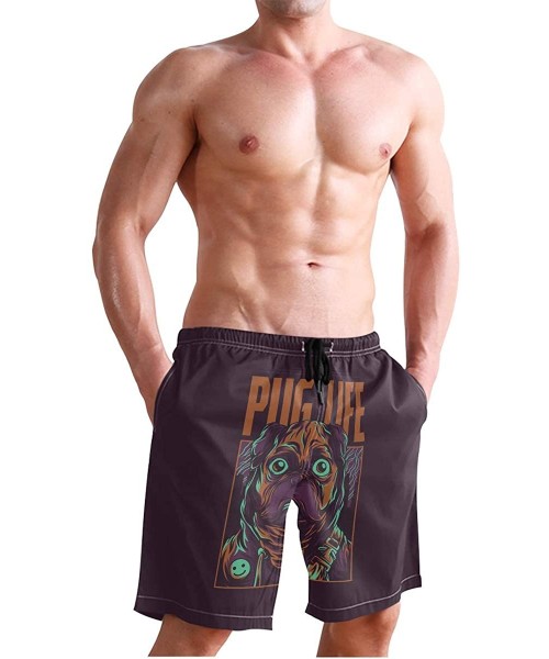 Board Shorts Men's Quick Dry Swim Trunks with Pockets Beach Board Shorts Bathing Suits - Pug Life Illustration - C1195W42E2N