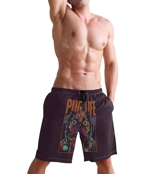 Board Shorts Men's Quick Dry Swim Trunks with Pockets Beach Board Shorts Bathing Suits - Pug Life Illustration - C1195W42E2N