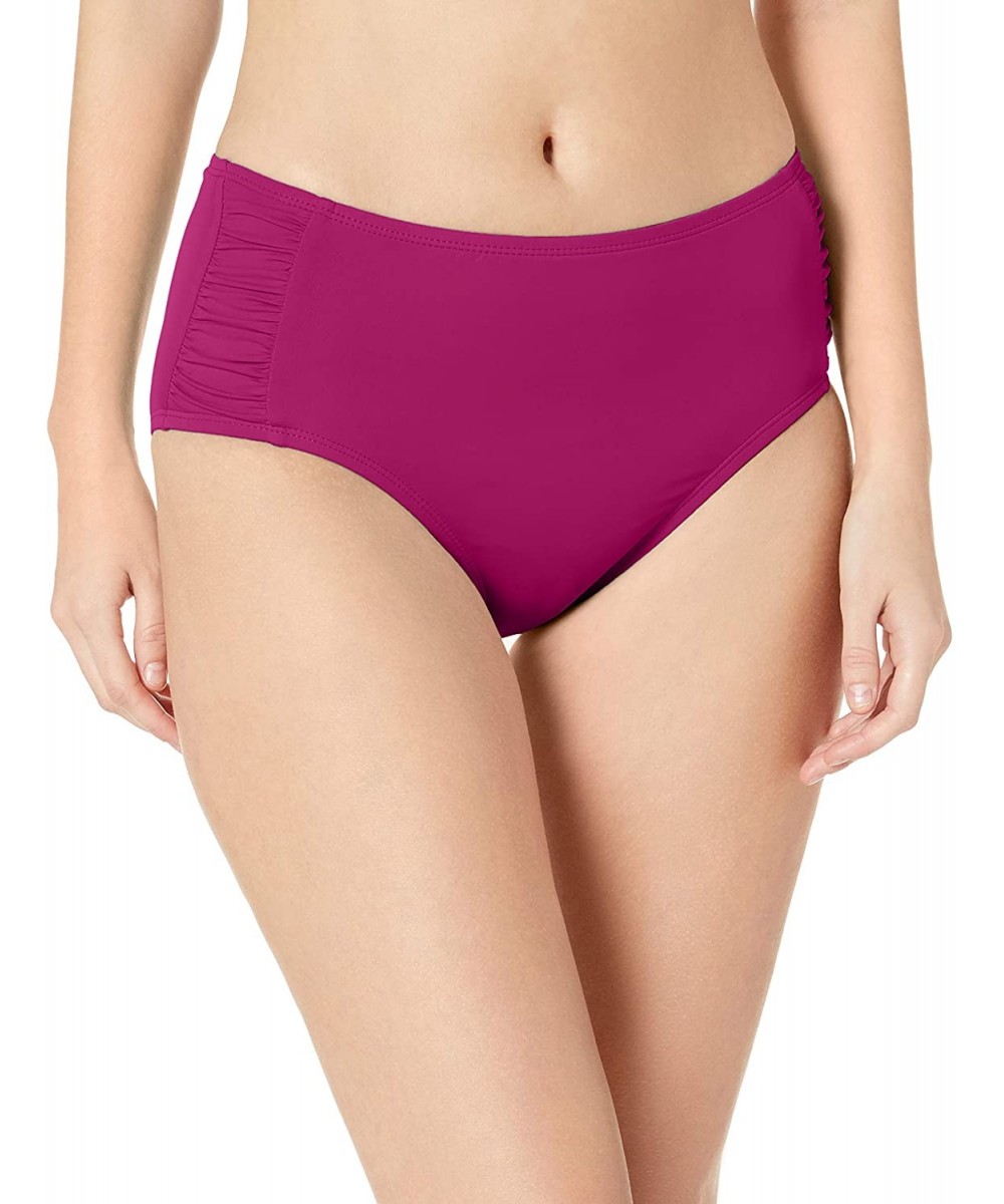 Tankinis Women's Side Shirring High Waist Swim Bottom - Core Super Solids Berry - CI18KH57X6N