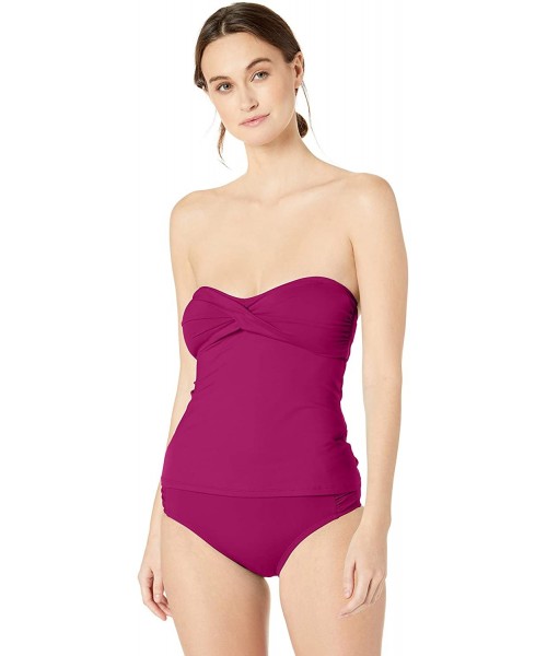 Tankinis Women's Side Shirring High Waist Swim Bottom - Core Super Solids Berry - CI18KH57X6N