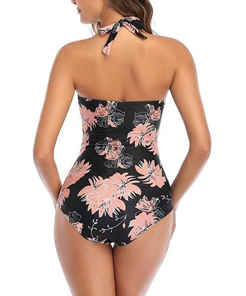 One-Pieces Womens Swimsuits One Piece Swimsuit-Tummy Control Bathing Suits Sexy Halter Deep V Neck Monokini Vintage Ruched Sw...