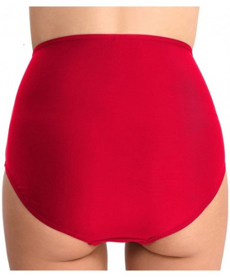 Bottoms Women High Waisted Bikini Bottoms Tummy Control Swimsuit Bottoms Ruched Full Coverage Swim Bottom High Rise B Red - C...