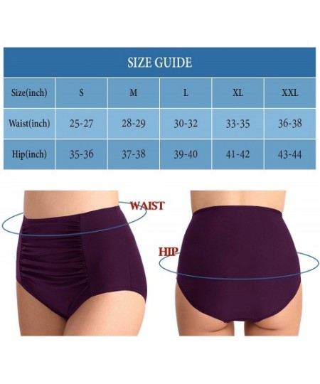 Bottoms Women High Waisted Bikini Bottoms Tummy Control Swimsuit Bottoms Ruched Full Coverage Swim Bottom High Rise B Red - C...