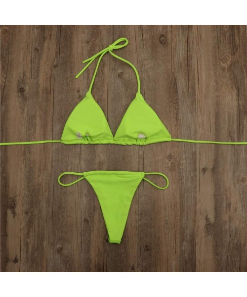 Sets Women Bandeau Bandage Brazilian Bikini Set Push-Up Swimwear Beachwear Swimsuit Triangle Top - Green - C718TAUSM72