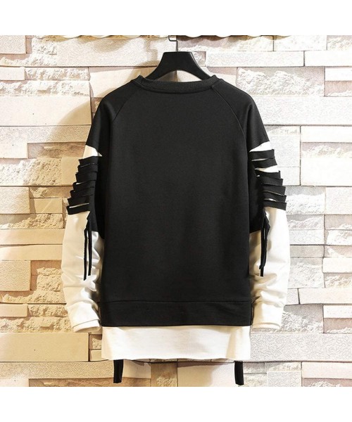 Briefs Men's Shredded Patchwork Tops Autumn Long Sleeve Fashion Shirt Large Size Tops Sweatshirt Pullovers - Black - CO18Y28USCY