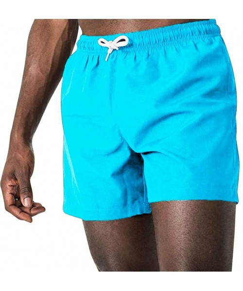 Board Shorts Men's Swim Trunks Quick Dry Beach Swim Shorts Bathing Suits Solid Color Beach Pants Short with Drawstring - Peac...