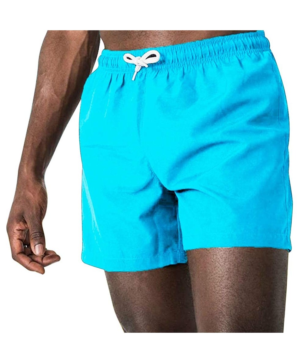 Board Shorts Men's Swim Trunks Quick Dry Beach Swim Shorts Bathing Suits Solid Color Beach Pants Short with Drawstring - Peac...