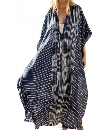 Cover-Ups Swimsuit Cover Ups Kimonos for Women Summer Long Cardigan Bikini Beach Cover Up Printed Maxi Dress - Navy Stripes -...