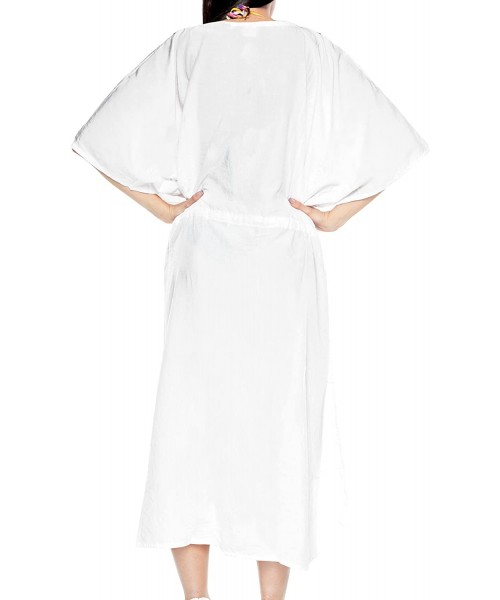 Cover-Ups Women's Loose Caftan Swimsuit Cover Up Beach Casual Dress Solid Plain - Ghost White_b984 - C91886S8NTG